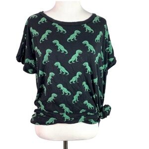 Forever 21 Black and Green Dinosaur Print Tee